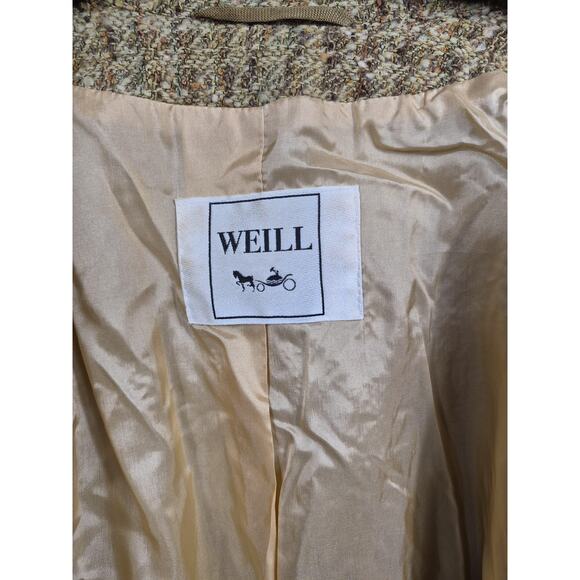 Weill Blazer Womens 16 Brown Wool Tweed Houndstooth Check Lined Jacket Coat - Picture 3 of 10